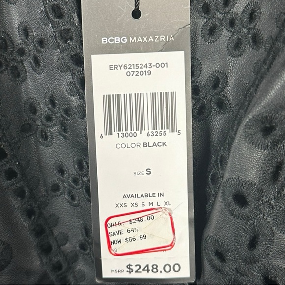 BCBGMaxazria women's embroidered faux leather black mini dress Small NWT - Picture 2 of 6